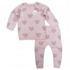 GX64: Baby Girls Hearts Knitted 2 Piece Outfit (0-24 Months)